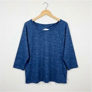 T by Talbots Navy Knit 3/4 Sleeve Round Neck Top With Crisscross Cutout On Back